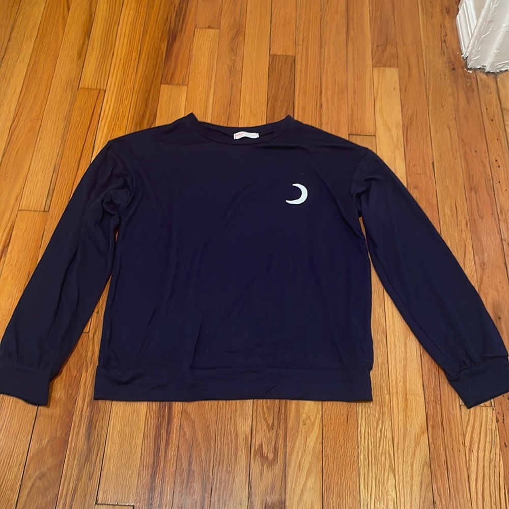 Navy Blue Long Sleeve Shirt Romwe
